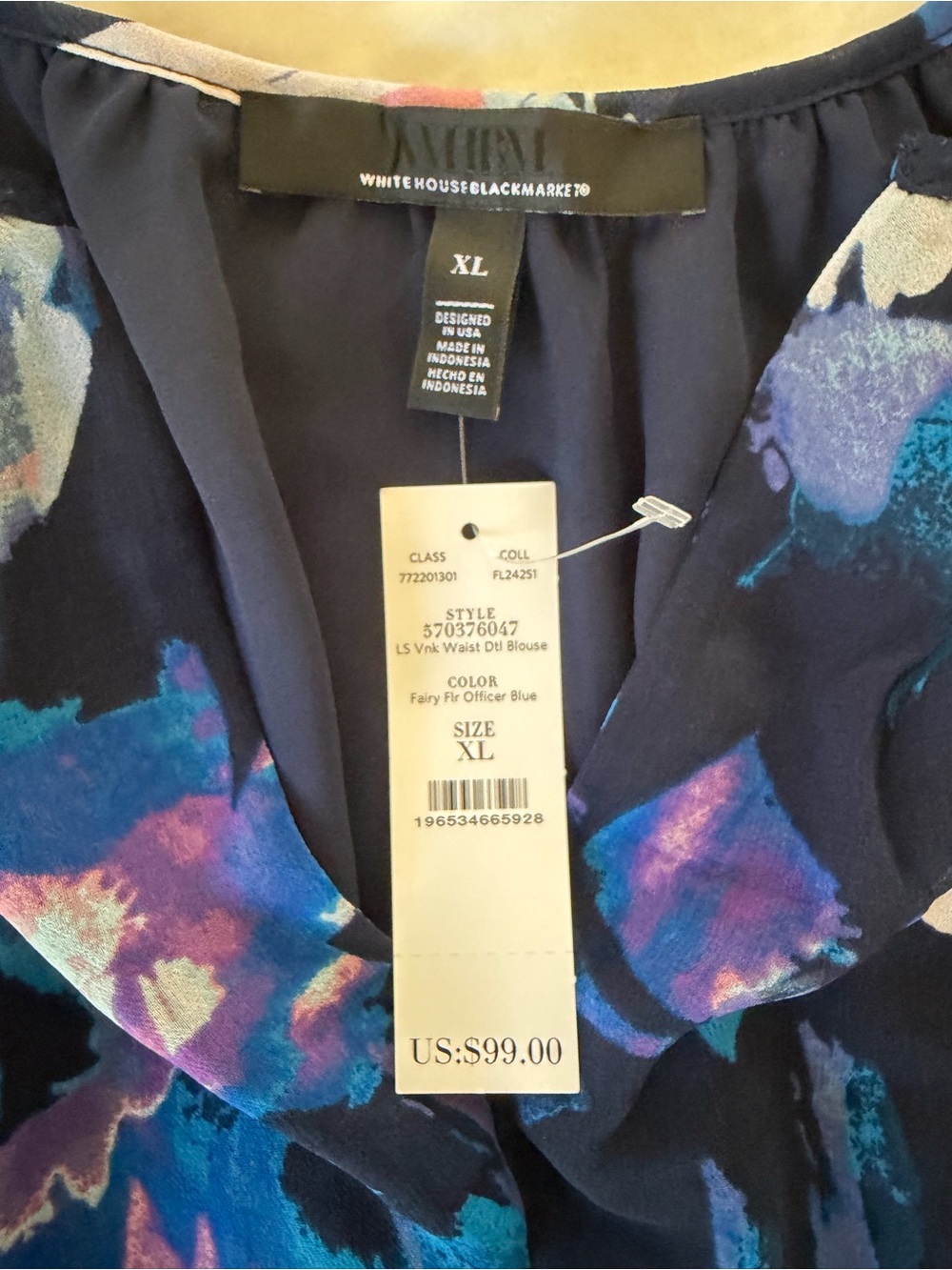 WHITE HOUSE BLACK MARKET Floral Peplum Blouse – Navy Blue/Purple – XL – NWT - Picture 5 of 6